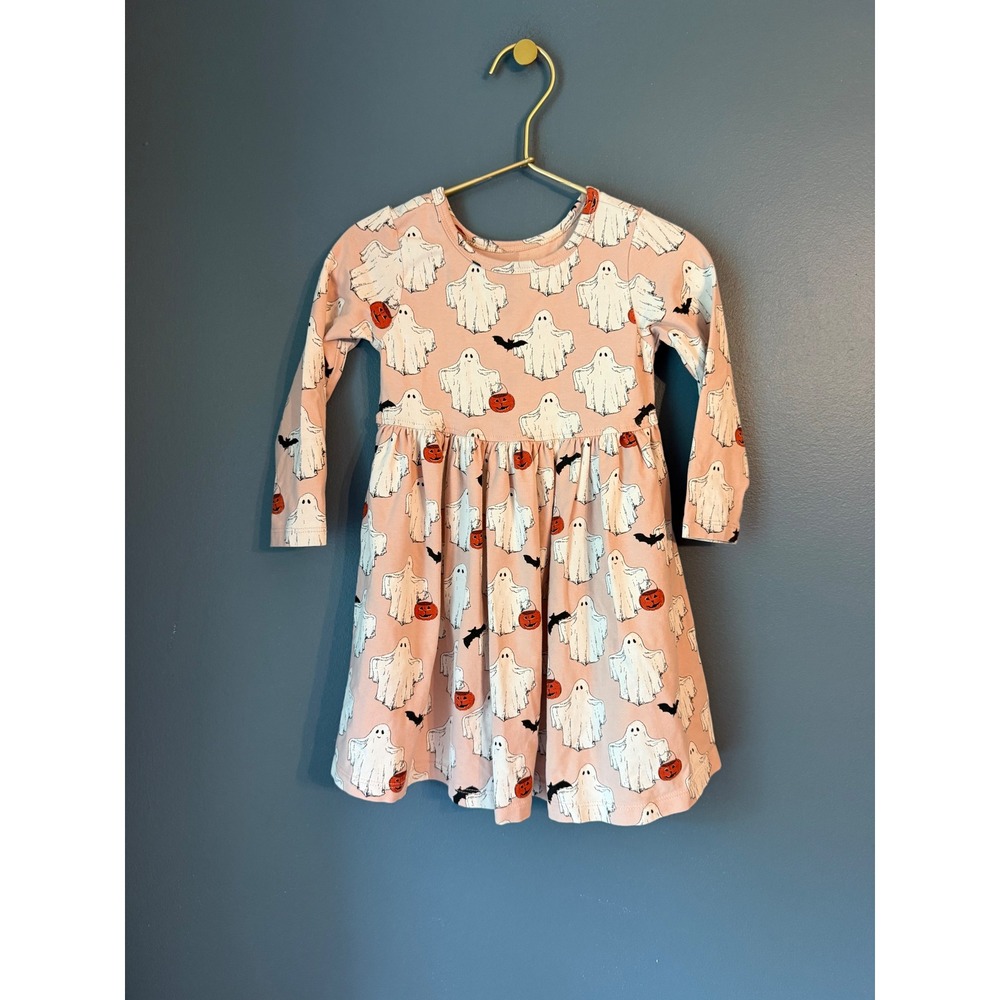 Pink Chicken Halloween Ghost Pumpkin Bat Organic Cotton Dress Pink 2Y